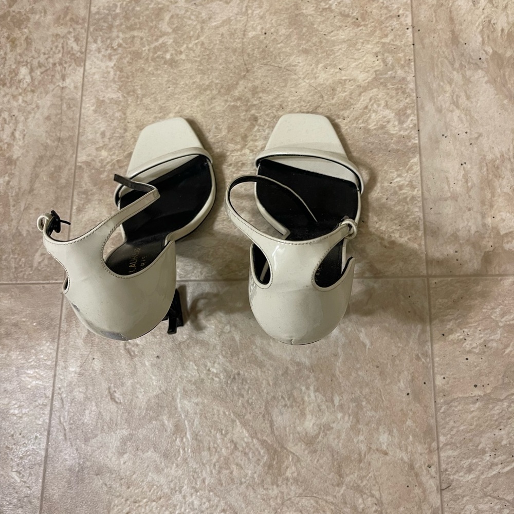 YSL OPYUM SANDALS IN PATENT LEATHER. Has a minor scratch on the left side.